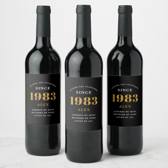 Étiquette Pour Bouteilles De Vin 40e anniversaire Nom 1983 Black Gold Elegant (Bouteilles)