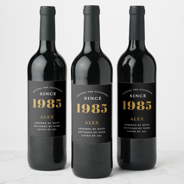 Étiquette Pour Bouteilles De Vin 40e anniversaire Nom 1985 Black Gold Elegant Chic (Bouteilles)