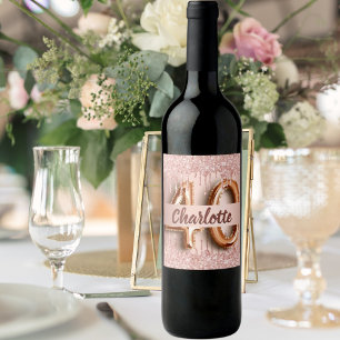 Étiquette Pour Bouteilles De Vin 40e anniversaire rose or parties scintillant monog