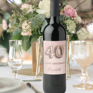 Étiquette Pour Bouteilles De Vin 40e anniversaire rose or parties scintillant rose