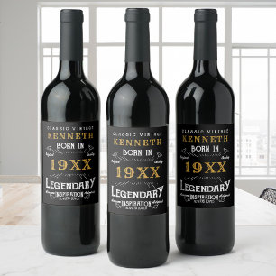 Étiquette Pour Bouteilles De Vin 40th Birthday Vintage Black Gold Ajouter un nom An