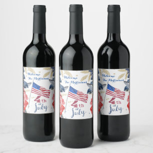 Étiquette Pour Bouteilles De Vin 4 juillet Drapeau Personnalisé Style