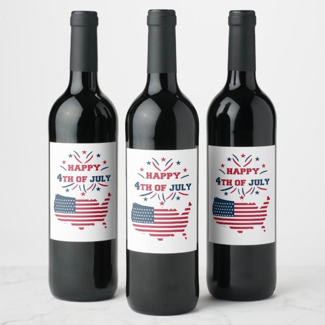 Étiquette Pour Bouteilles De Vin 4 juillet feux d'artifice USA Rouge Blanc Bleu (Bouteilles)