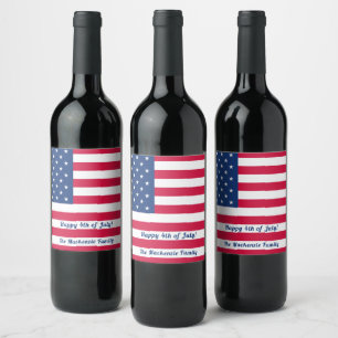 Étiquette Pour Bouteilles De Vin 4 juillet heureux Drapeau américain personnalisé