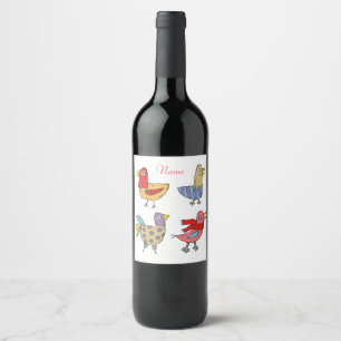 Étiquette Pour Bouteilles De Vin 4 Oiseaux amusants Thunder_Cove