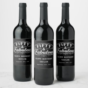 Étiquette Pour Bouteilles De Vin 50 ans et Fabuleux Script Rustique & Art de Ligne