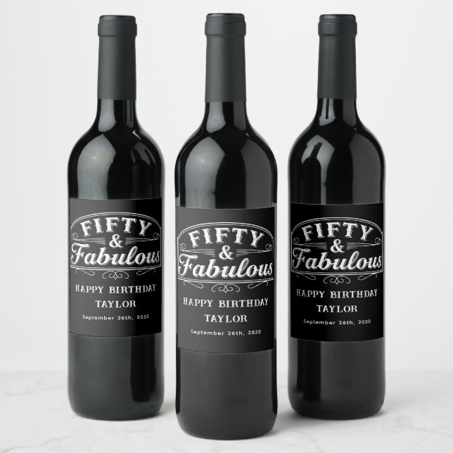 Étiquette Pour Bouteilles De Vin 50 ans et Fabuleux Script Rustique & Art de Ligne  (Bouteilles)