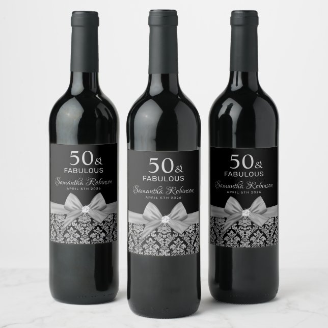 Étiquette Pour Bouteilles De Vin 50 et fabuleuse fête d'anniversaire monogramme nom (Bouteilles)