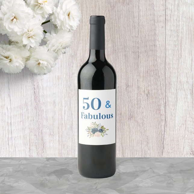Étiquette Pour Bouteilles De Vin 50 et Fabuleux Anniversaire bleu Personnalisé (Créateur téléchargé)