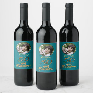 Étiquette Pour Bouteilles De Vin 50 et fabuleux Anniversaire Or Turquoise bleu 50e 