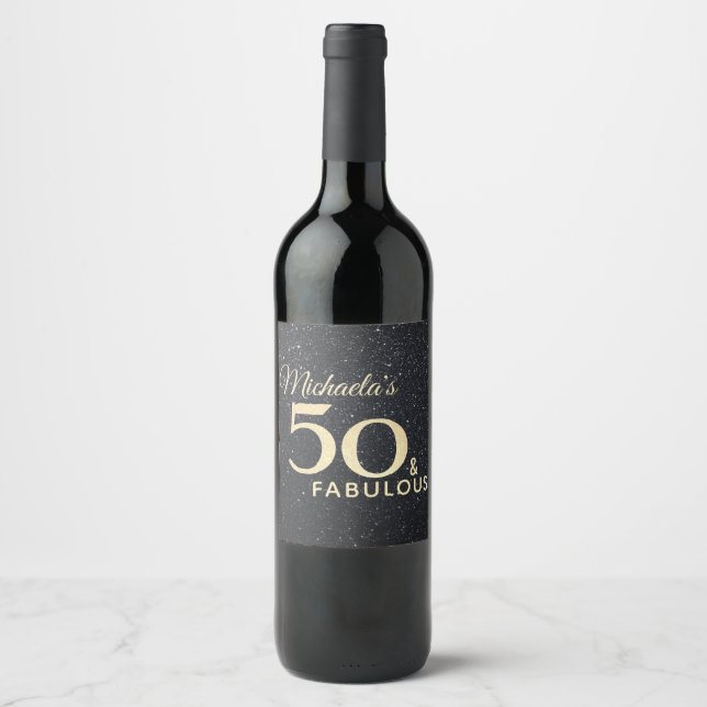Étiquette Pour Bouteilles De Vin 50 et fabuleux Black Gold 50e anniversaire moderne (Devant)