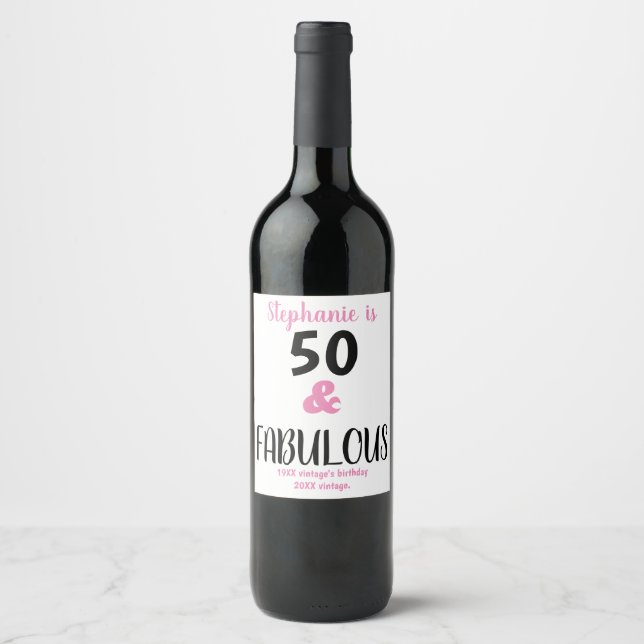 Étiquette Pour Bouteilles De Vin 50 Et Fabuleux Texte Anniversaire (Devant)