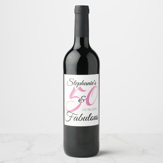 Étiquette Pour Bouteilles De Vin 50 et Fabulous Pink Personnalisé fête d'anniversai (Devant)