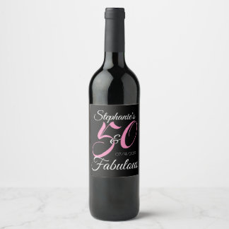Étiquette Pour Bouteilles De Vin 50 et Fabulous Pink Personnalisé fête d'anniversai