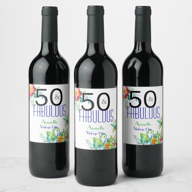 Étiquette Pour Bouteilles De Vin 50 et Fabulous Tropical 50e fête d'anniversaire (Bouteilles)