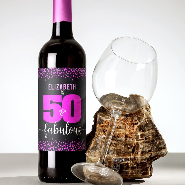 Étiquette Pour Bouteilles De Vin 50 fabuleux anniversaire hot points rose noir mode (Créateur téléchargé)