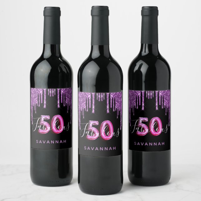 Étiquette Pour Bouteilles De Vin 50 Fabuleux anniversaire noir pourpre gouttes de p (Bouteilles)
