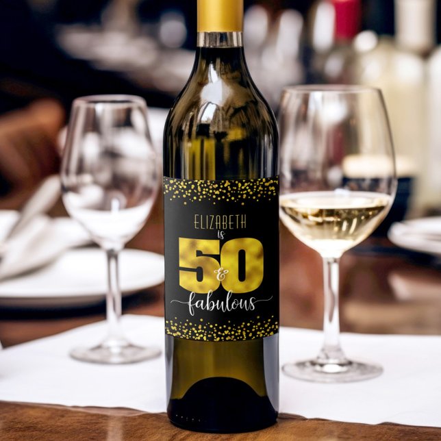Étiquette Pour Bouteilles De Vin 50 fabuleux points de feuille d'or d'anniversaire  (Créateur téléchargé)