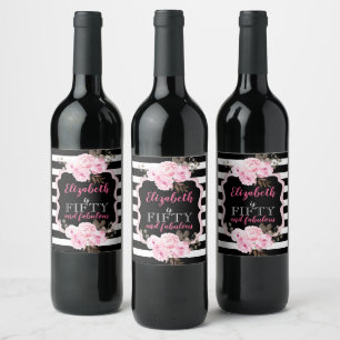 Étiquette Pour Bouteilles De Vin 50 & Fabuleux rose floral noir bande