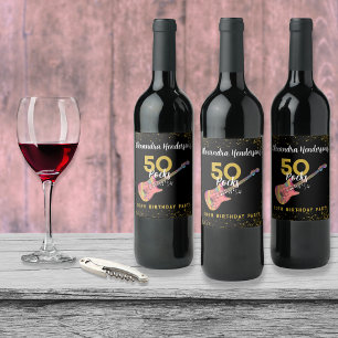 Étiquette Pour Bouteilles De Vin 50 Rocks Rose Black Gold 50e fête d'anniversaire