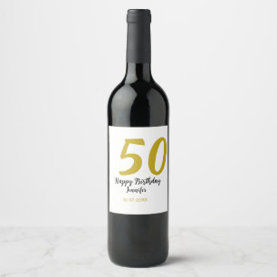 Étiquette Pour Bouteilles De Vin 50e anniversaire ajouter nom date année noire modè