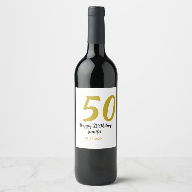 Étiquette Pour Bouteilles De Vin 50e anniversaire ajouter nom date année noire modè (Devant)