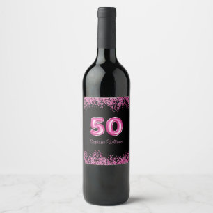 Étiquette Pour Bouteilles De Vin 50e anniversaire Ballons roses chauds   Parties sc