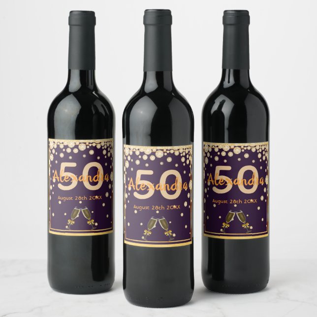 Étiquette Pour Bouteilles De Vin 50e anniversaire de diamants or violet acclamer (Bouteilles)