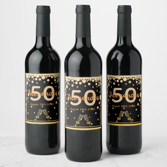Étiquette Pour Bouteilles De Vin 50e anniversaire de la fête de l'or noir diamants (Bouteilles)