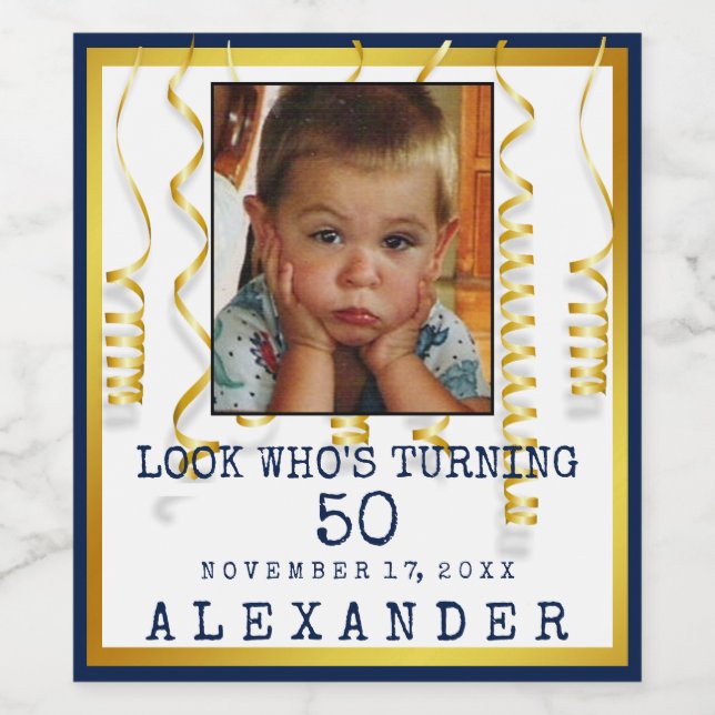 Étiquette Pour Bouteilles De Vin 50e Anniversaire de la fête Gold avec changement d (Étiquettes simples)