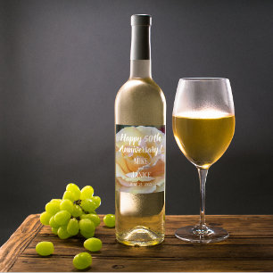Étiquette Pour Bouteilles De Vin 50e anniversaire de Mariage Pastel Rose personnali