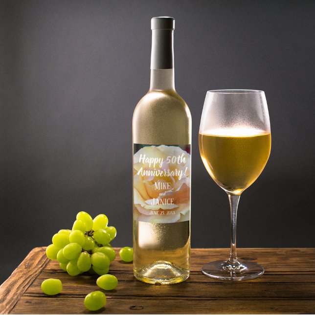 Étiquette Pour Bouteilles De Vin 50e anniversaire de Mariage Pastel Rose personnali (In Situ Glass of Wine)