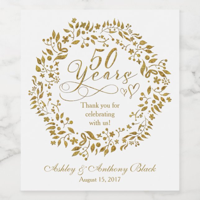 Étiquette Pour Bouteilles De Vin 50e Anniversaire d'or Personnalisé (Étiquettes simples)