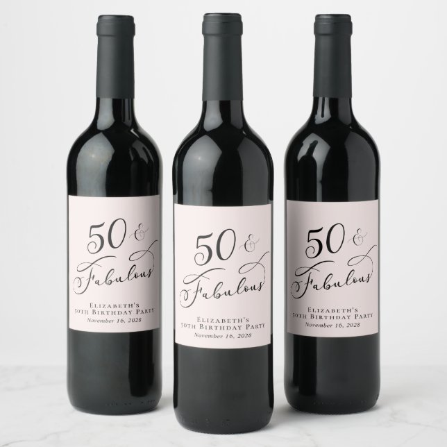 Étiquette Pour Bouteilles De Vin 50e anniversaire fête rose (Bouteilles)