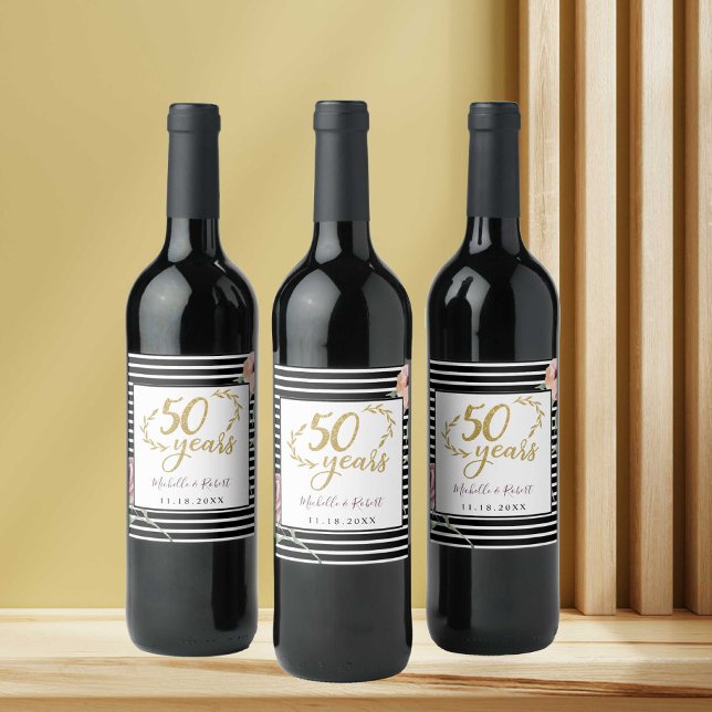 Étiquette Pour Bouteilles De Vin 50e anniversaire mariage parties scintillant aquar (Créateur téléchargé)