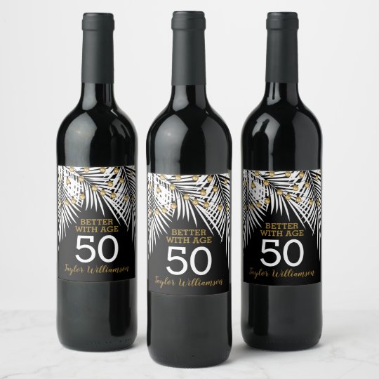 Etiquette Pour Bouteilles De Vin 50e Anniversaire Noir Et Or Zazzle Fr