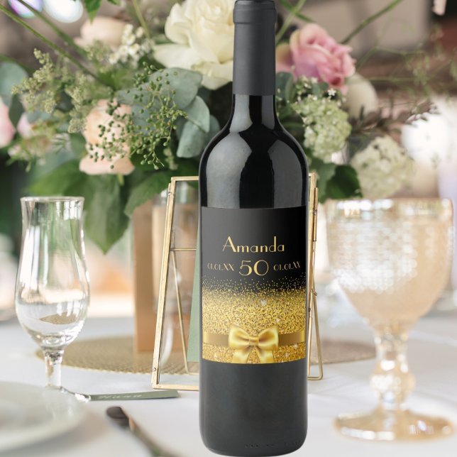 Étiquette Pour Bouteilles De Vin 50e anniversaire noir or arc nom (Créateur téléchargé)