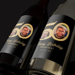 Étiquette Pour Bouteilles De Vin 50e anniversaire noir or photo moderne<br><div class="desc">Typographie audacieuse tendance 50 ans homme anniversaire drôle étiquette de vin personnalisé modèle avec 2 photos et moderne style rétro script. Facile à customiser avec votre texte et vos images.</div>