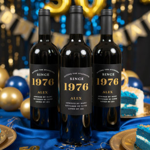 Étiquette Pour Bouteilles De Vin 50e anniversaire Nom année Black Gold Elegant Chic