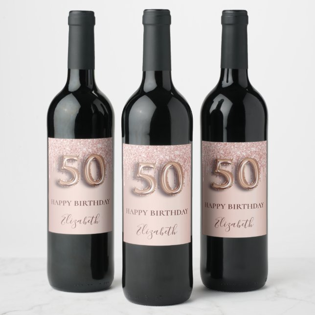 Étiquette Pour Bouteilles De Vin 50e anniversaire rose or parties scintillant rose  (Bouteilles)