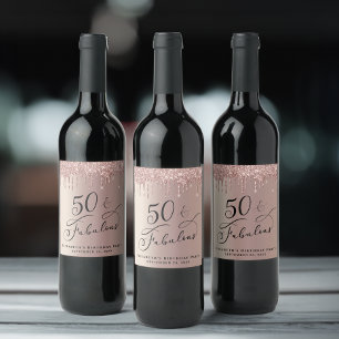 Étiquette Pour Bouteilles De Vin 50e anniversaire Rose Parties scintillant d'or per