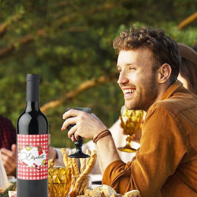 Étiquette Pour Bouteilles De Vin 50e Motif blanc rouge botanique italien citron (Créateur téléchargé)