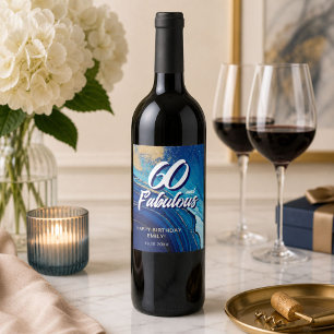 Étiquette Pour Bouteilles De Vin 60 ans et Fabuleux Anniversaire Marbre Paillettes