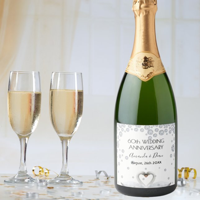 Étiquette Pour Bouteilles De Vin 60e anniversaire du diamant mariage cygnes blancs (Créateur téléchargé)