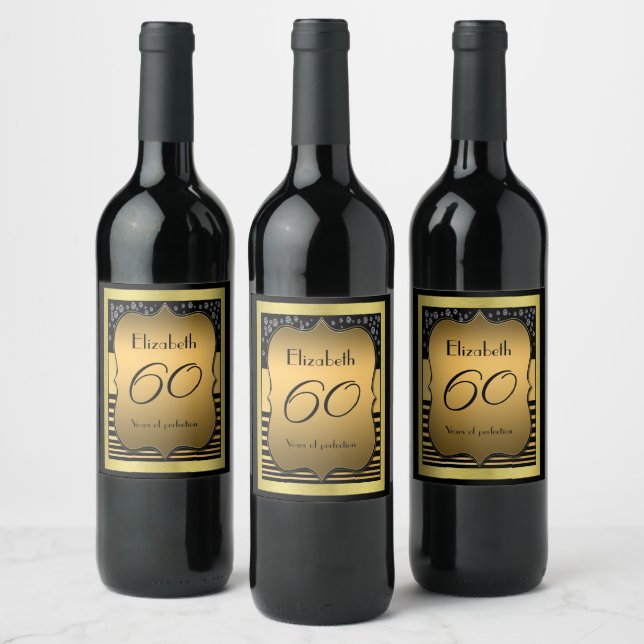 Étiquette Pour Bouteilles De Vin 60e anniversaire Noir et Or (Bouteilles)