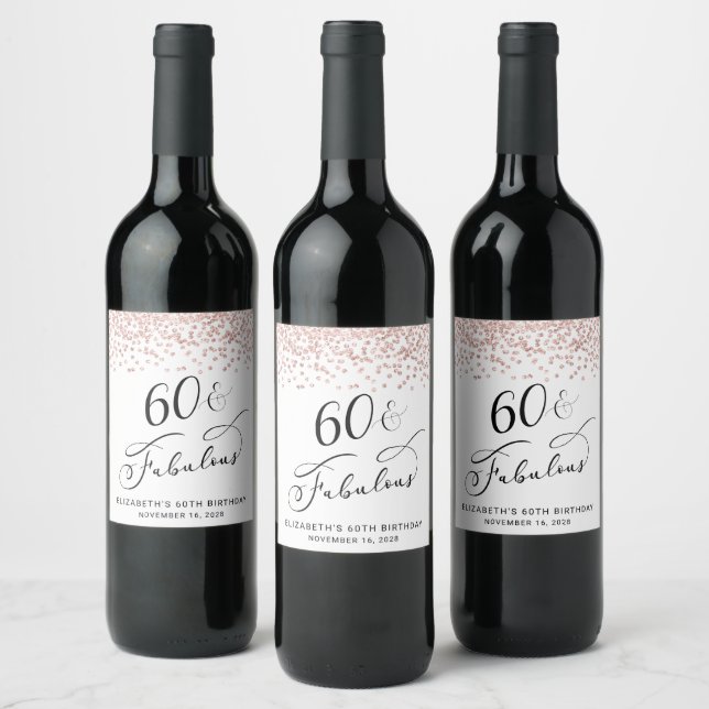 Étiquette Pour Bouteilles De Vin 60e anniversaire Rose Parties scintillant d'or (Bouteilles)