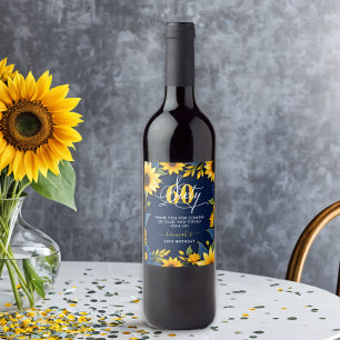 Étiquette Pour Bouteilles De Vin 60e anniversaire tournesol rustique