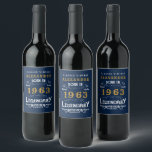 Étiquette Pour Bouteilles De Vin 60th Birthday 1963 Ajouter Nom Legendary Blue Gold<br><div class="desc">Anniversaire personnalisé ajoutez votre nom étiquettes bouteille de vin d'anniversaire. Modifiez le nom et l'année avec le modèle fourni. Une merveilleuse idée d'anniversaire bleue personnalisée. Plus de cadeaux et de fournitures de fête disponibles avec le design "légendaire" dans le magasin.</div>