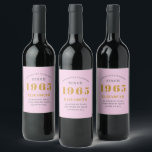 Étiquette Pour Bouteilles De Vin 60th Birthday Born 1965 Ajouter Nom Rose Grey<br><div class="desc">Anniversaire personnalisé ajoutez votre nom et étiquette de vin mousseux année. Modifiez le nom et l'année avec le modèle fourni. Un merveilleux article de fête d'anniversaire rose personnalisé. Plus de cadeaux et de fournitures de fête disponibles avec le design "de normes de fixation" dans le magasin.</div>