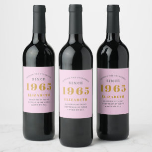 Étiquette Pour Bouteilles De Vin 60th Birthday Born 1965 Ajouter Nom Rose Grey